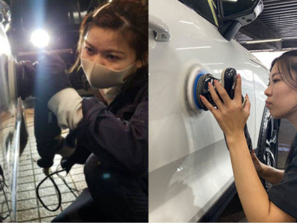 車の販売店での洗車スタッフの画像